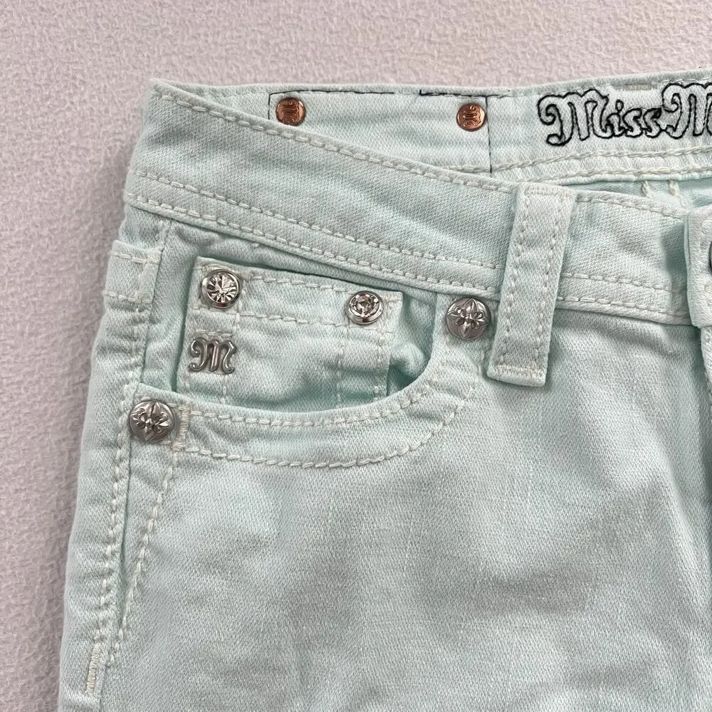 Miss Me Girl Icy Blue JK5633M4 Bermuda Bling Cross Stretch Denim Jean Short 16